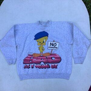 Vntage 1996 Freeze Tweety Bird Bad Looney Tunes Sweatshirt Crewneck XL Gray